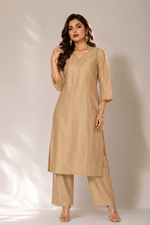 Load image into Gallery viewer, Golden Shimmer Kurta Pant Set for Women - PRAVtown
