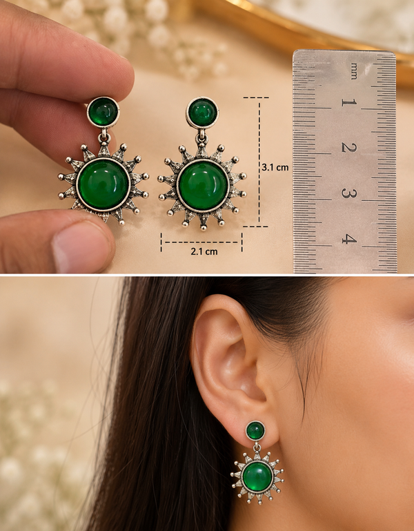 Green Stone Oxidised Statement Earrings