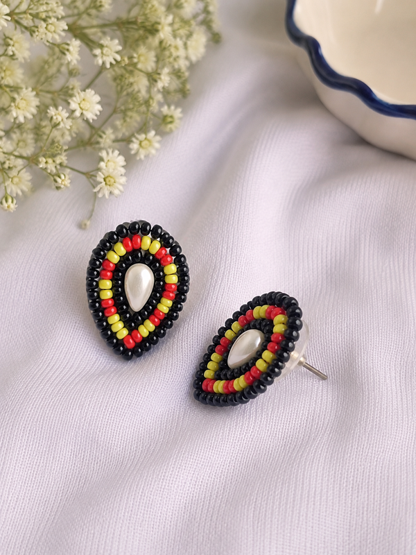 Handcrafted Multicolor Beaded Oval Statement Earrings