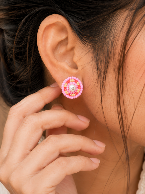Handmade Pink Pearl Beaded Earrings - PRAVtown