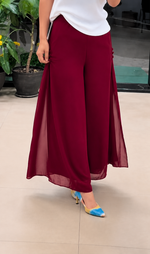 Load image into Gallery viewer, High-Waist Maroon Georgette Palazzo Pants with Side Split – PRAVtown

