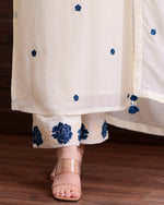 Load image into Gallery viewer, Ivory Floral Blue Embroidered 3 Piece Kurta Pant Dupatta Set - PRAVtown
