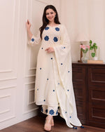 Load image into Gallery viewer, Ivory Floral Embroidered 3 Piece Kurta Pant And Dupatta Set - PRAVtown
