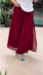 Load image into Gallery viewer, Maroon Georgette Split Wide-Leg Palazzo Pants – PRAVtown
