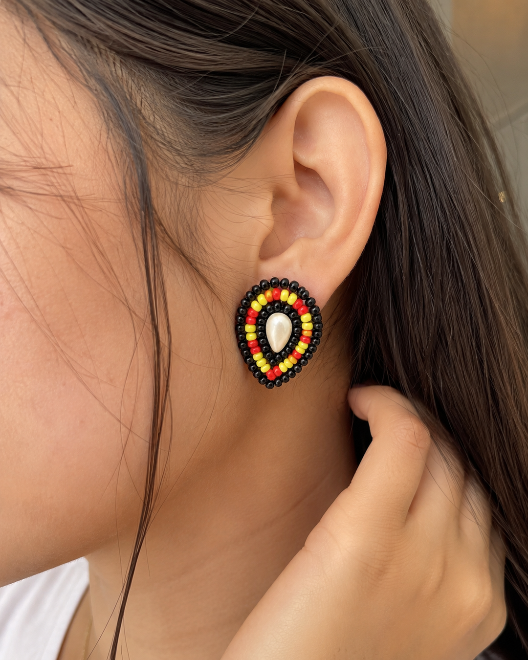 Multicolor Handmade Beaded Earrings with Pearl