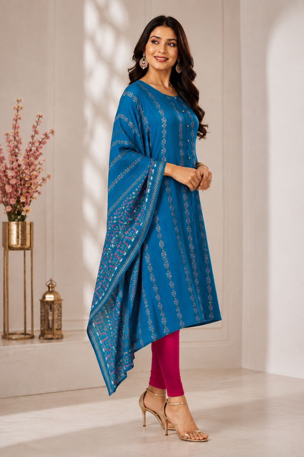 One-Sided Shimmer Print Kaftan with Detailed Border | PRAVtown