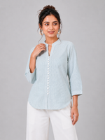 Load image into Gallery viewer, PRAVtown Front Button Tunic Top with Mandarin Collar
