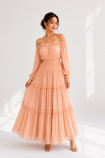 Load image into Gallery viewer, Peach Maxi Dress with Halter Strap - PRAVtown
