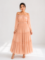 Load image into Gallery viewer, Peach Tiered Maxi Dress Off Shoulder - PRVtown
