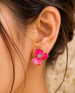 Load image into Gallery viewer, Pink Enamel Flower Statement Stud Earrings Anti-Tarnish - PRAVtown
