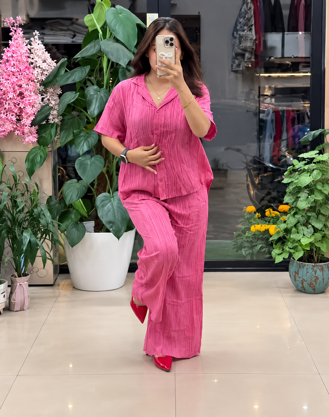 Pink Pure Viscose Crepe Matching Set - PRAVtown
