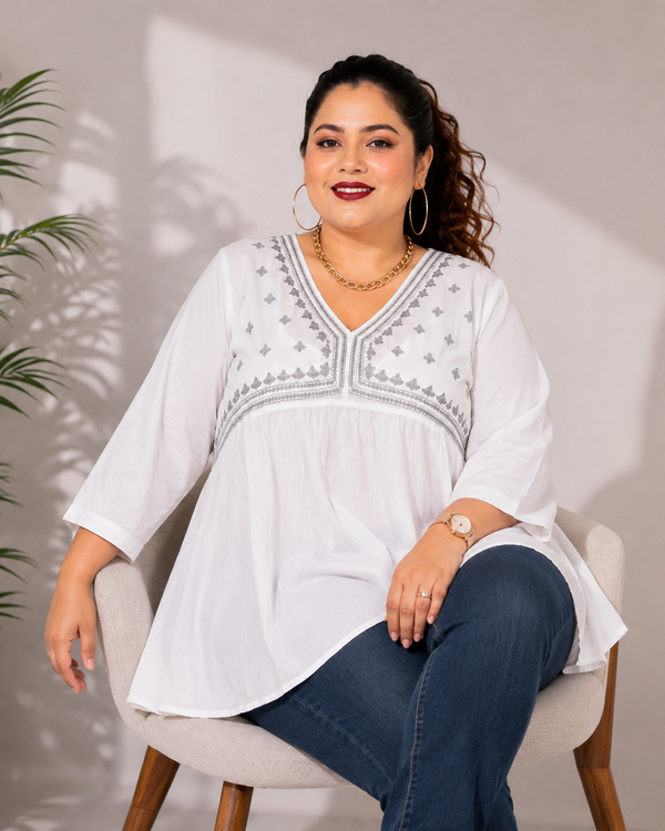 Plus Size White Top Empire A Line
