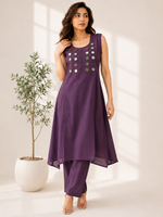 Load image into Gallery viewer, Purple Festive Co-Ord Set for Women - PRAVtown
