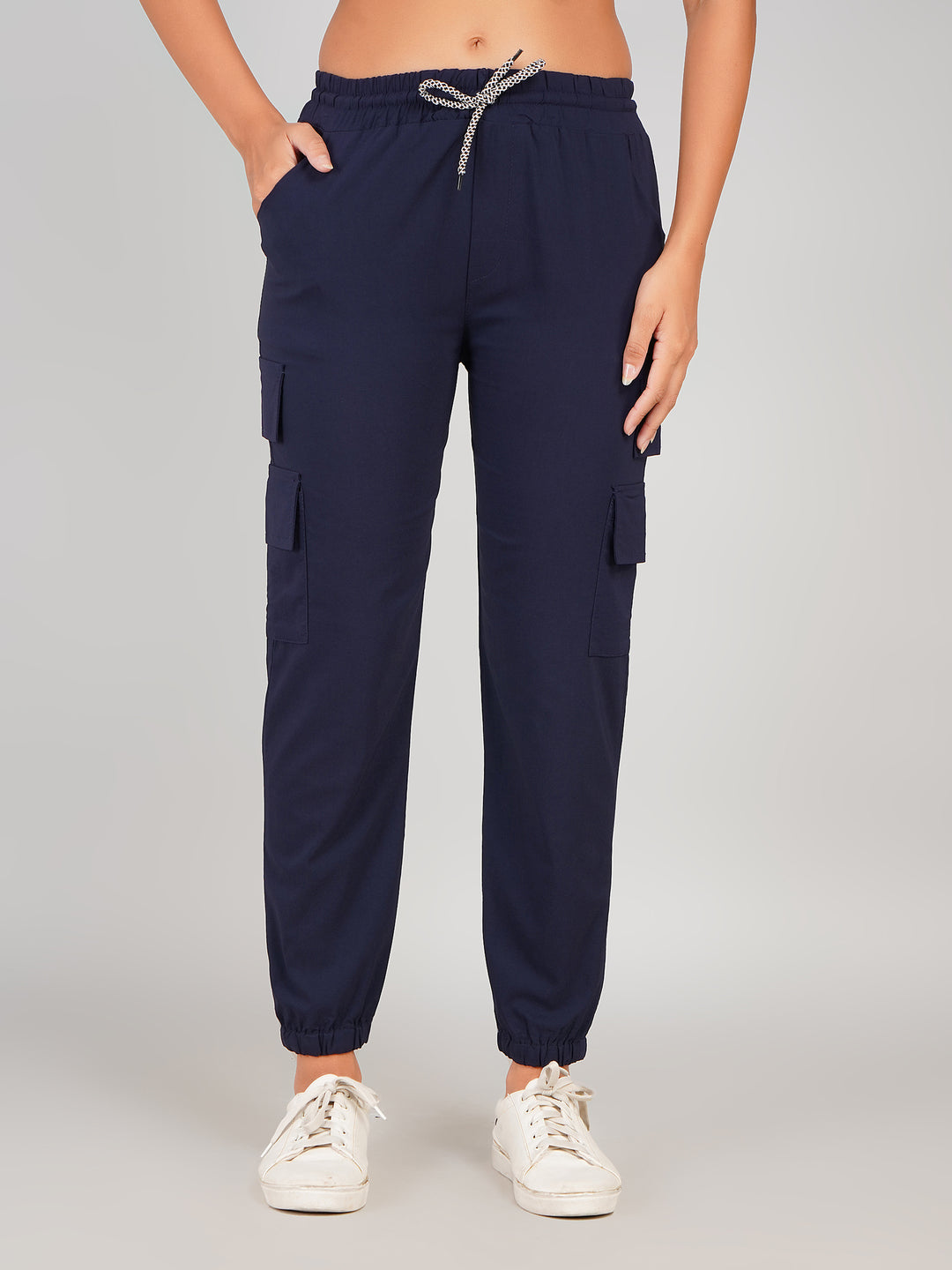 Relaxed-Fit Utility Cargo Jogger Pants with Multi-Pockets (Navy Blue)