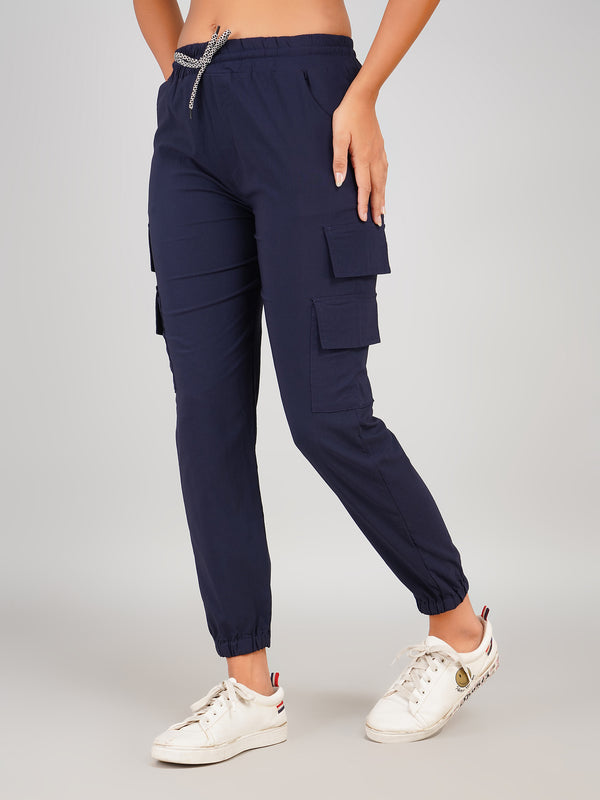 Relaxed-Fit Utility Cargo Jogger Pants with Multi-Pockets (Navy Blue)