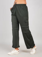 Load image into Gallery viewer, Ribbed Cargo Pants with Pocket &amp; Button Hem Design (Olive Green)
