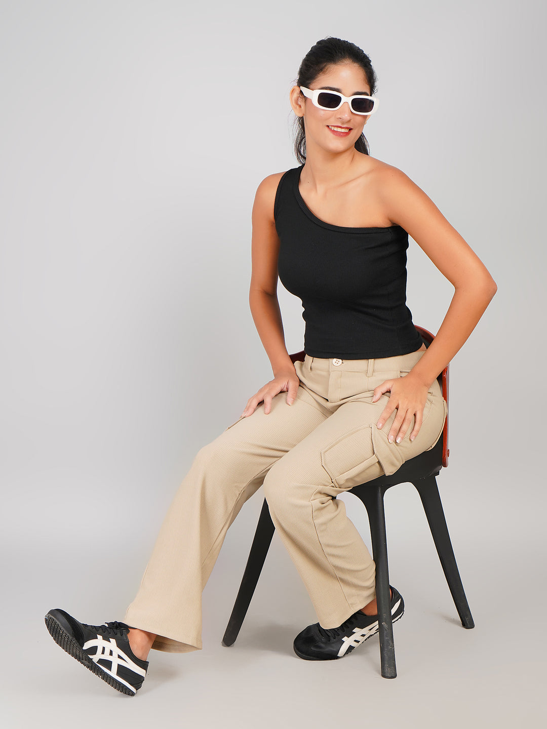 Beige Corduroy Cargo Trousers Multi Pockets