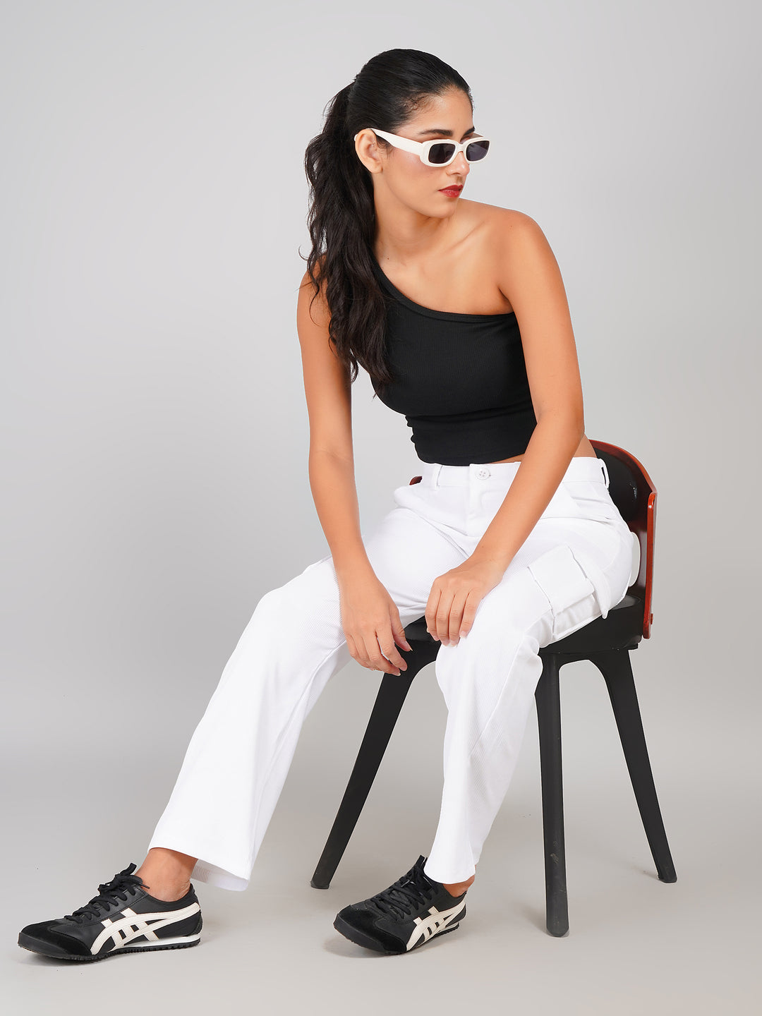 White Corduroy Cargo Trousers for Women with Multi Pockets