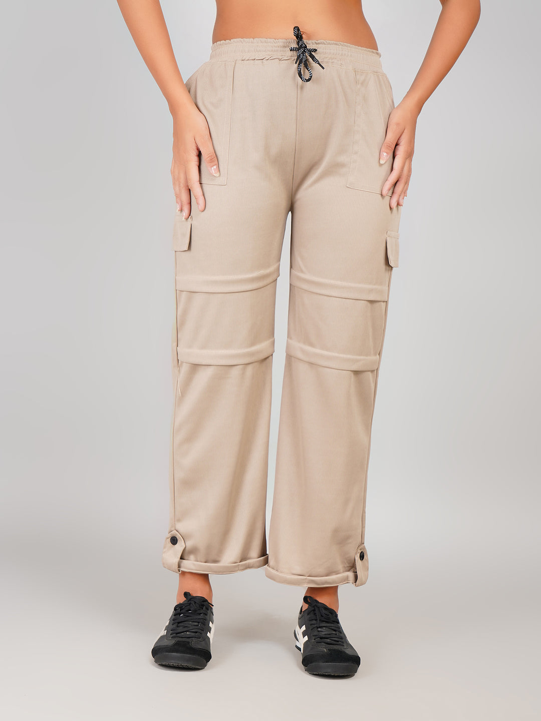 Adjustable Hem Design Corduroy Cargo Trousers for Women
