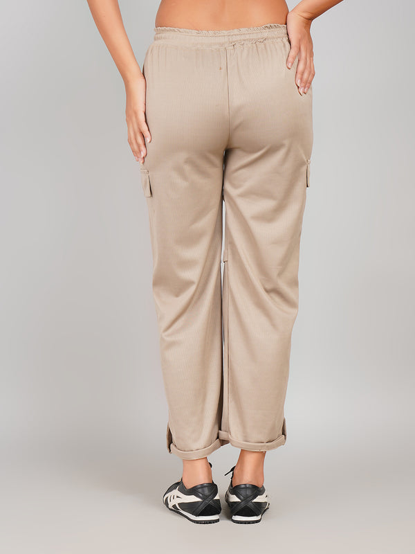 Adjustable Hem Design Corduroy Cargo Trousers for Women