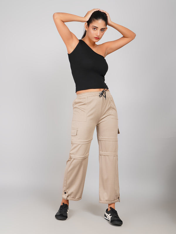 Adjustable Hem Design Corduroy Cargo Trousers for Women