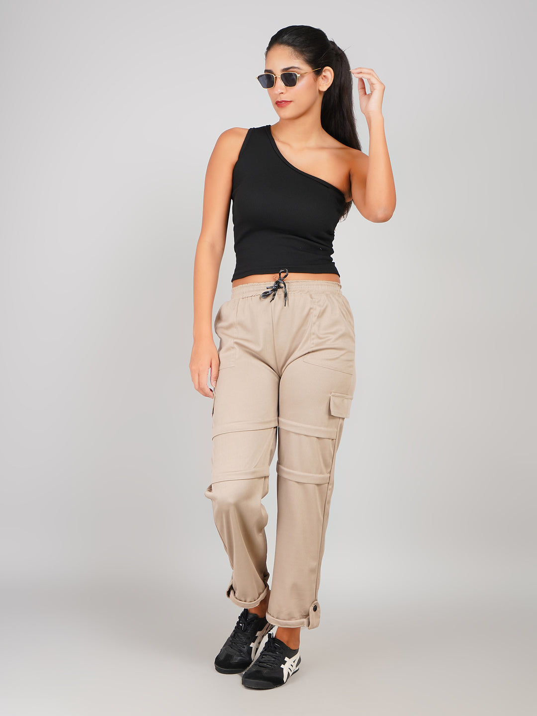 Adjustable Hem Design Corduroy Cargo Trousers for Women