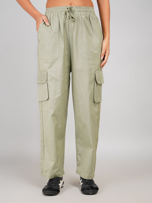 Elastic Waist Women’s Utility Cargo Pants (Light Olive Green)
