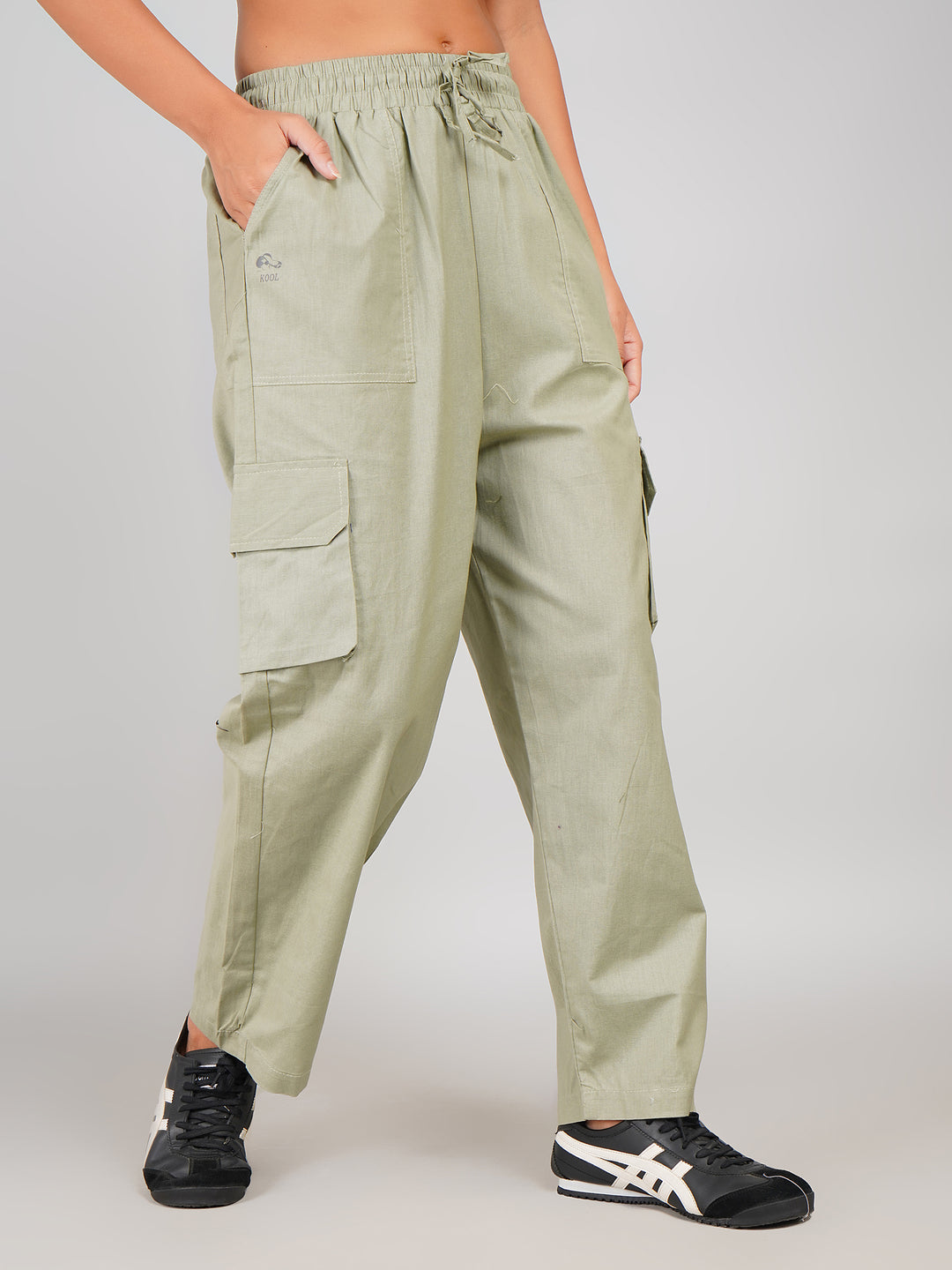 Elastic Waist Women’s Utility Cargo Pants (Light Olive Green)