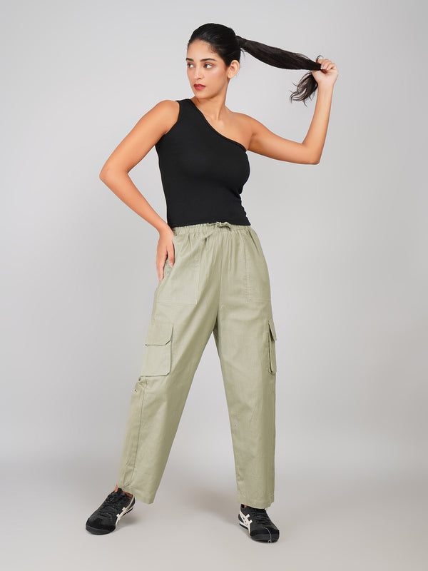 Elastic Waist Women’s Utility Cargo Pants (Light Olive Green)