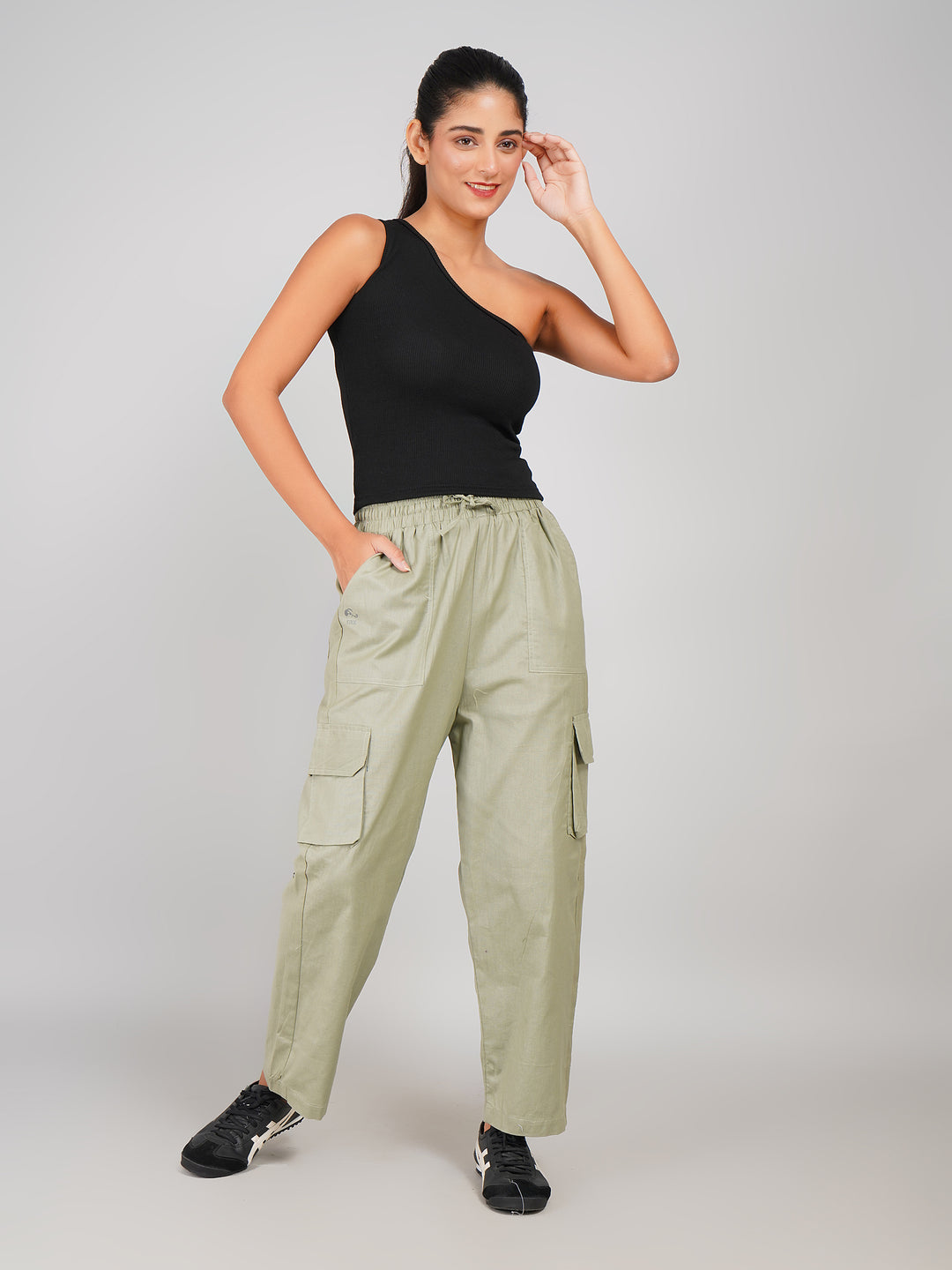 Elastic Waist Women’s Utility Cargo Pants (Light Olive Green)
