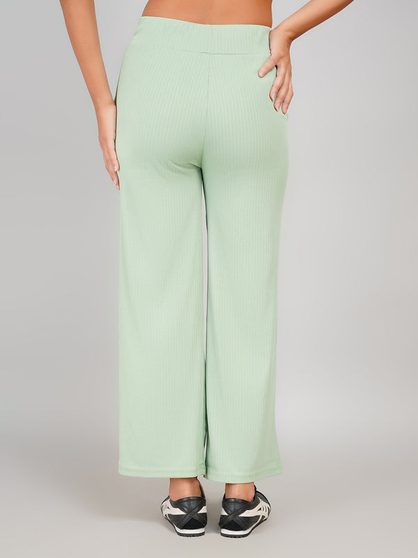 Elastic Waist Women’s Wide-Leg Pants with Buttoned Pockets (Mint Green)