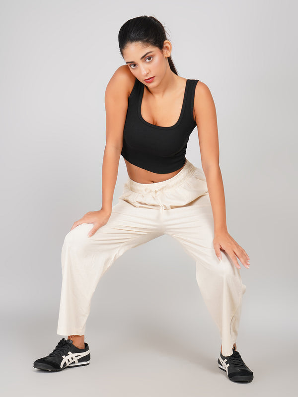 Cream Cotton Relaxed Fit Women’s Utility Cargo Pants