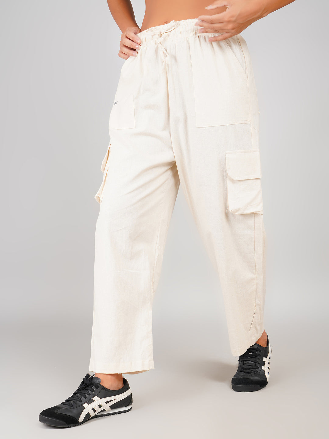 Cream Cotton Relaxed Fit Women’s Utility Cargo Pants