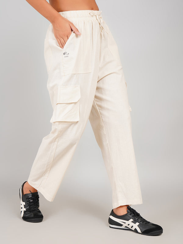 Cream Cotton Relaxed Fit Women’s Utility Cargo Pants