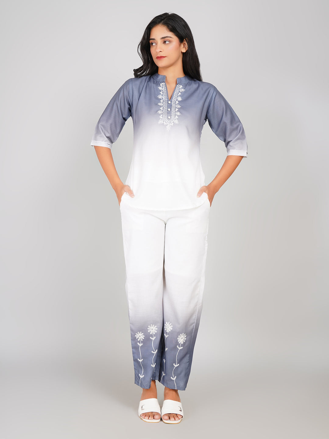 Ombre Double Shade Co-ord Set (Waterloo & Mauve White)