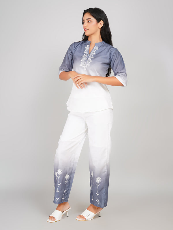 Ombre Double Shade Co-ord Set (Waterloo & Mauve White)