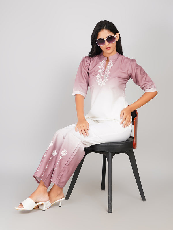 Ombre Double Shade Co-ord Set (Mauve White & Carey’s Pink)