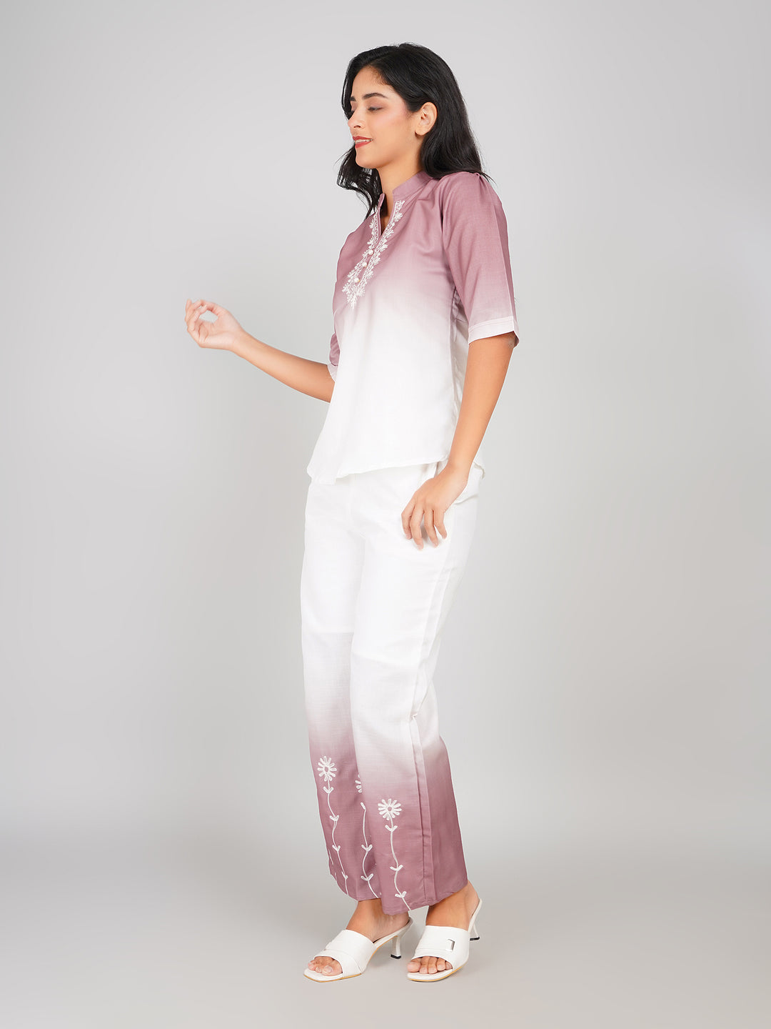 Ombre Double Shade Co-ord Set (Mauve White & Carey’s Pink)