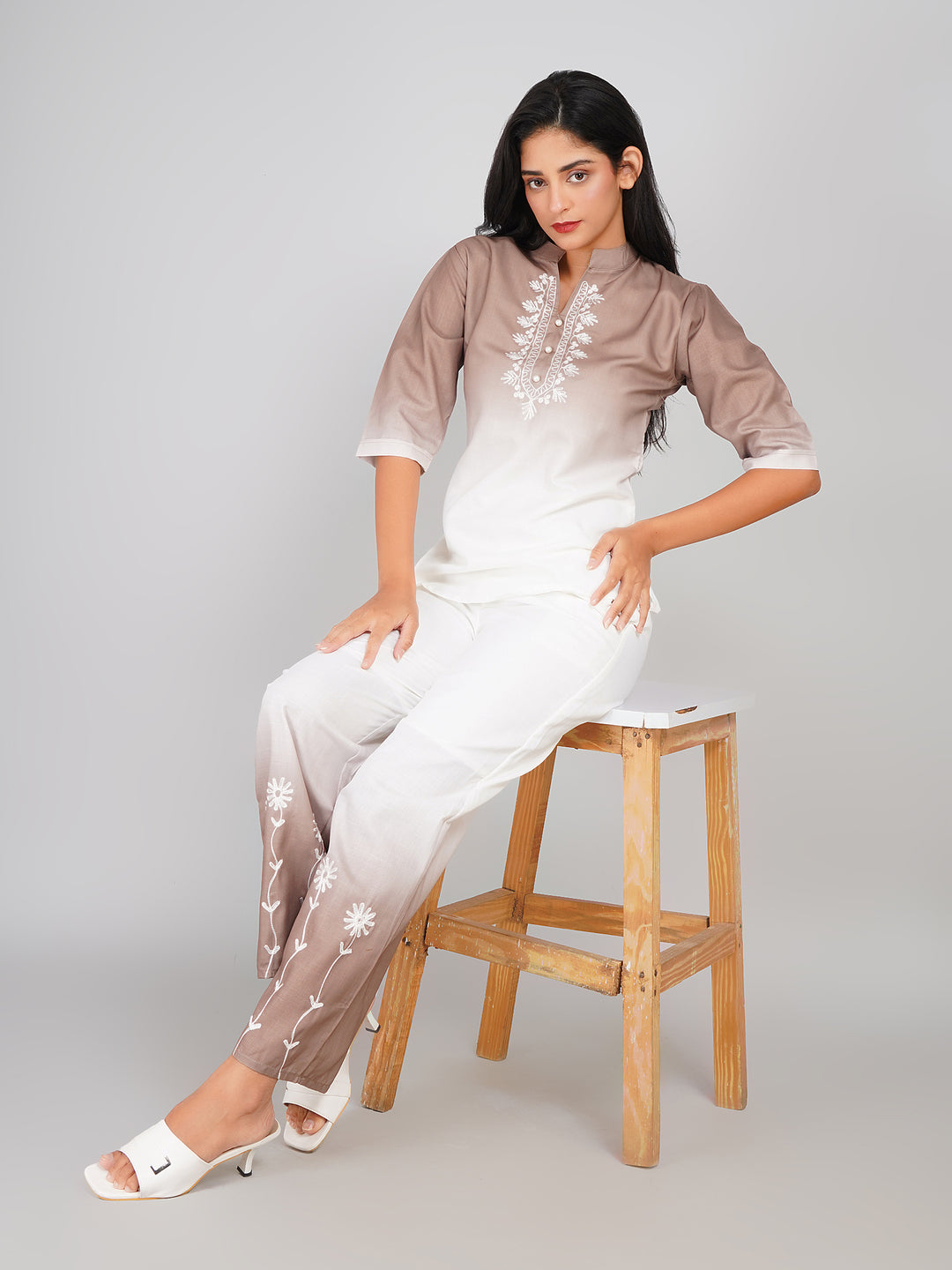 Ombre Double Shade Co-ord Set (Quicksand & Mauve White)