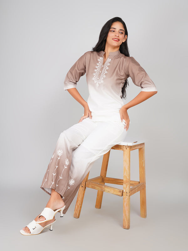 Ombre Double Shade Co-ord Set (Quicksand & Mauve White)