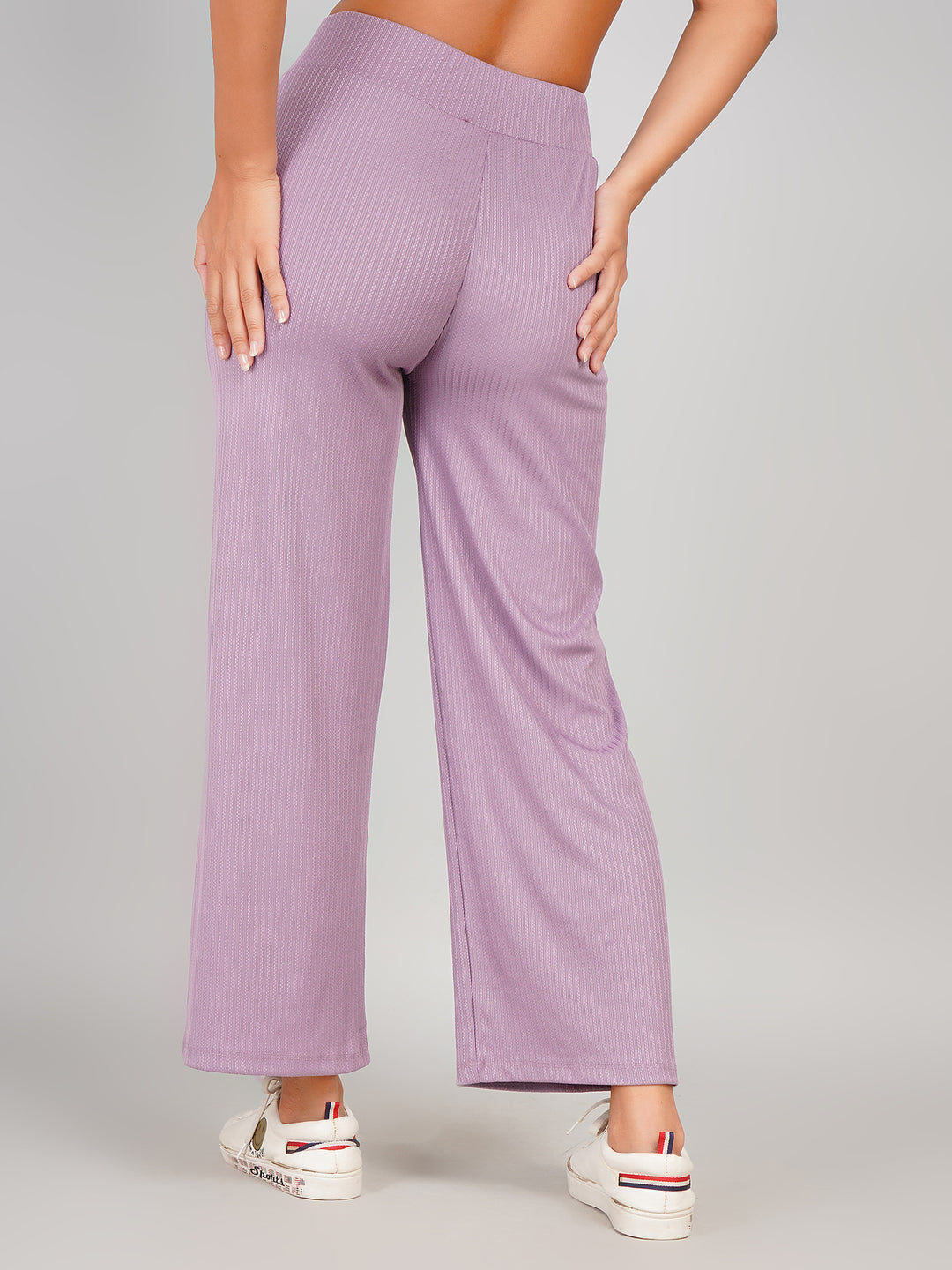 Casual Ribbed Wide-Leg Trouser Pants (Lilac Purple)