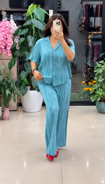 Load image into Gallery viewer, Seafoam Teal Premium Natural Crepe Co-ord Outfit - PRAVtown
