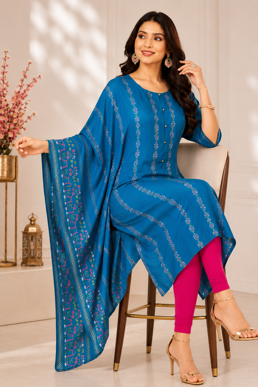 Shimmer Print Kaftan with Flowy Asymmetrical Design | PRAVtown