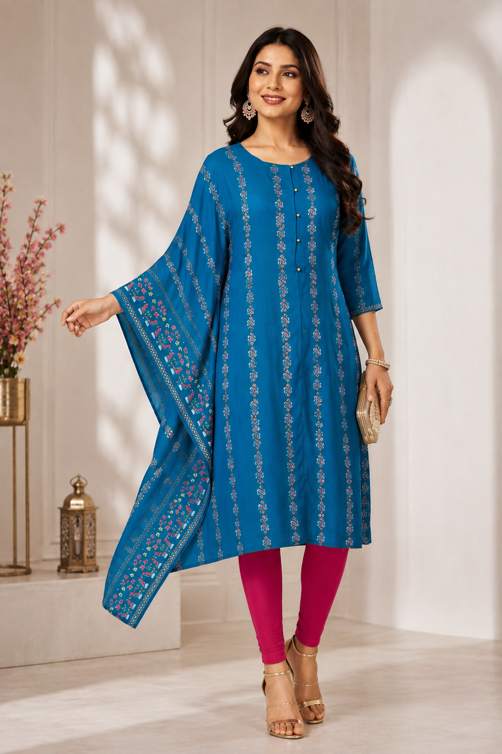 Shimmer Print One-Sided Asymmetrical Kaftan for Women | PRAVtown