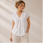 Load image into Gallery viewer, Short sleeve V-neck top with stripe detailing - PRAVtown
