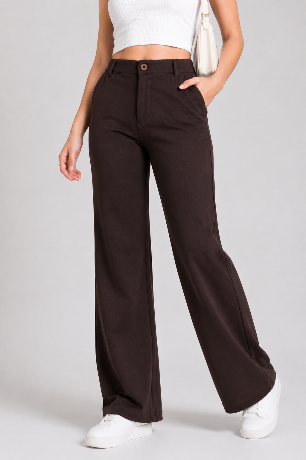 Stretchable High-Waist Wide Leg Formal Pants Online - PRAVtown