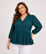 Load image into Gallery viewer, Stylish Peplum Top with V-Neck and Button Front - PRAVtown
