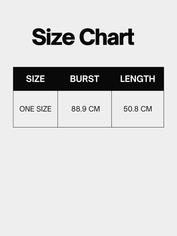 Size chart for a product with dimensions in centimeters on a white background