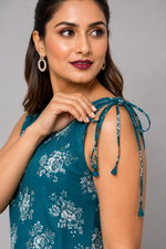 Load image into Gallery viewer, Teal blue co-ord set with shoulder tie-up dori - PRAVtown
