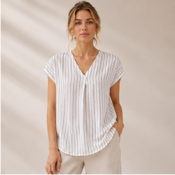 V-Neck Striped Tunic Top at PRAVtown